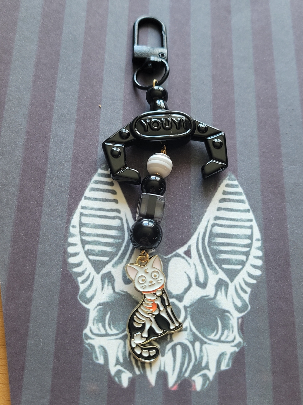 💀NEW💀 Black Beaded Cat Charm Keychain